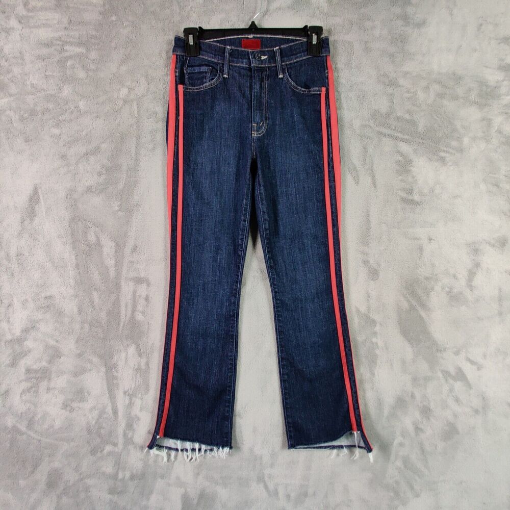 Mother Jeans Women 24 Blue Insider Step Fray High Rise Denim Stretch Striped